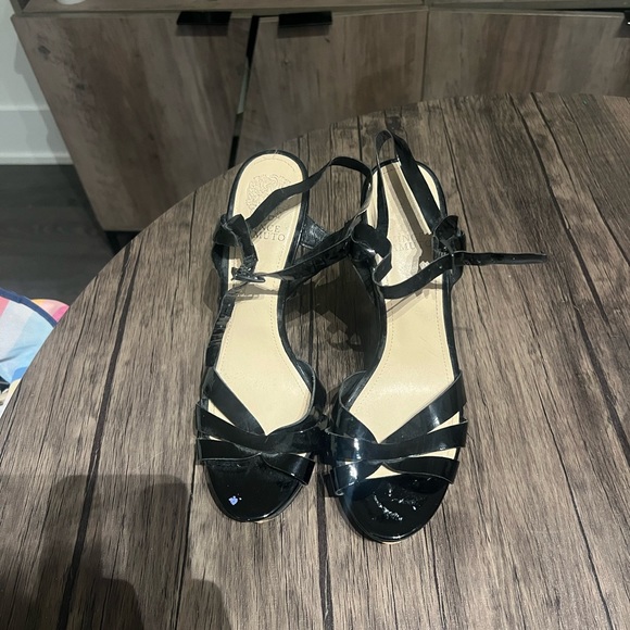 Black Vince Camuto platform high heeled sandals. - Picture 1 of 9